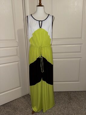 Ruby Rd Sleeveless Colorblock Maxi Dress in Lime, Black & White Sz XL